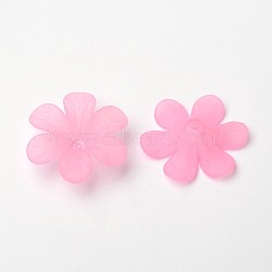 Pink Flower Frosted Clear Transparent Acrylic Beads for Jewelry DIY, about 33mm in diameter, 8mm thick, Hole: 1.5~2mm(X-PAF154Y-4)