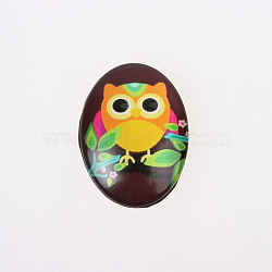 Cartoon Owl Printed Glass Oval Cabochons, Coconut Brown, 30x22x6mm(X-GGLA-N003-22x30-B20)