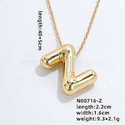 Stainless Steel Party Balloon Letter Pendant Cable Chain Necklaces for Women, Golden, Letter Z, 15.75 inch(40cm)(YF1942-26)