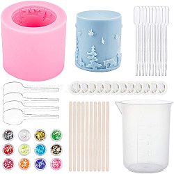 DIY Christmas Pattern Candle Molds, Resin Casting Molds, with Plastic Transfer Pipettes & Measuring Cup & Spoons, Latex Finger Cots, Nail Art Sequins, Mixed Color, 77x68mm, Inner Diameter: 55mm, 1pc(DIY-PH0004-96)