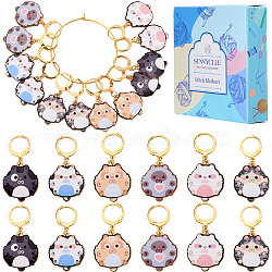 1 Set Cat Shape Alloy Enamel Pendant Stitch Markers, Crochet Leverback Hoop Charms, Locking Stitch Marker with Wine Glass Charm Ring, Mixed Color, 3.9cm, 6 style, 2pcs/style, 12pcs/set(HJEW-SC0001-61)