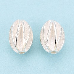 925 Sterling Silver Beads, Corrugated Oval, Silver, 11.5x8.5mm, Hole: 1.6mm(STER-N016-125S)