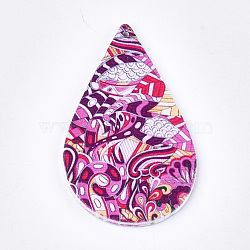 Printed Wooden Big Pendants, Dyed, teardrop, Colorful, 59x36x2.5mm, Hole: 1.5mm(WOOD-S051-01U)