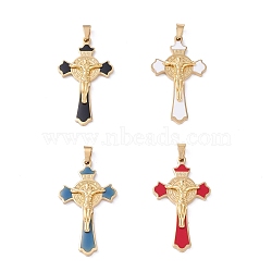 Easter Theme Vacuum Plating 304 Stainless Steel Enamel Pendants, Crucifix Cross, Mixed Color, 45x25.5x4.5mm, Hole: 4x7.5mm(STAS-A053-18G)