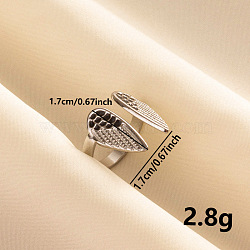 Vintage 304 Stainless Steel Enamel Cuff Ring, Wing Wide Band Open Ring for Women, Stainless Steel Color(UF1180-1)