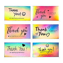 150 Sheets 6 Style Coated Paper Cards, with Laser Film and Word Thank You for Supporting My Small Business Card, Rectangle, Colorful, 50x90x0.2mm, 25 sheets/style(DIY-SZ0003-37)