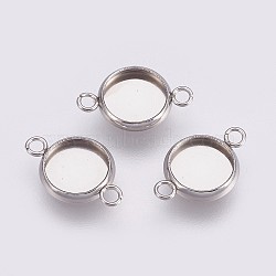 202 Stainless Steel Cabochon Connector Settings, Plain Edge Bezel Cups, with 304 Stainless Steel Loop, Flat Round, Stainless Steel Color, Tray: 8mm, 16.5x10x1.5mm, Hole: 1.5mm(X-STAS-I088-K-06P)