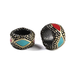 Brass Enamel European Beads, Large Hole Beads, Lead Free & Cadmium Free, Column with Rhombus, Antique Bronze, 12.5x8mm, Hole: 7.5mm(KK-A226-02AB)