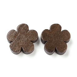 Natural Wood Dyed Beads, Flower, Coffee, 19~19.5x19~20x5.5mm, Hole: 1.8mm(WOOD-D024-01)