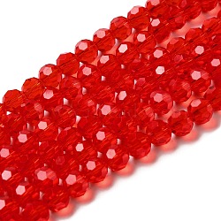 Transparent Glass Beads, Faceted(32 Facets), Round, Red, 8mm, Hole: 1mm, about 65~67pcs/strand, 49~50cm(EGLA-A035-T8mm-D01)