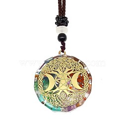 Orgonite Chakra Natural & Synthetic Mixed Stone Pendant Necklaces, Nylon Thread Necklace for Women, Flat Round, Moon, 25.59 inch(65cm)(PZ4674-21)