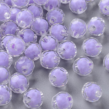Transparent Acrylic Beads, Bead in Bead, Faceted, Round, Lilac, 9.5x9.5mm, Hole: 2mm, about 1041pcs/500g