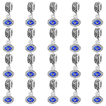 40Pcs Alloy Enamel European Dangle Charms, Evil Eye, Large Hole Pendants, Antique Silver, Blue, 23.5mm, Evil Eye: 13x11.5mm, Hole: 5mm