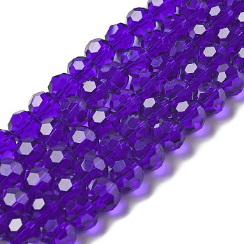 Transparent Glass Beads, Faceted(32 Facets), Round, Blue Violet, 10mm, Hole: 1.8mm, about 66~68pcs/strand, 24.02~24.13 inch(61~61.3cm)