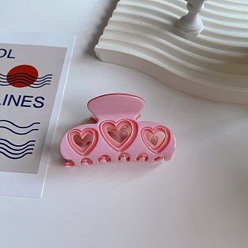 Heart Cellulose Acetate(Resin) Claw Hair Clips, Hair Accessories for Girl, Pearl Pink, 75x40mm