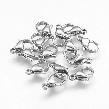 304 Stainless Steel Lobster Claw Clasps, Stainless Steel Color, 12x7x3.5mm, Hole: 1mm
