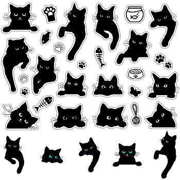 Custom Wall Theme PVC Plastic Clear Stamps, for DIY Scrapbooking, Photo Album Decorative, Cards Making, Cat Shape, 160x110mm, 2pcs/set