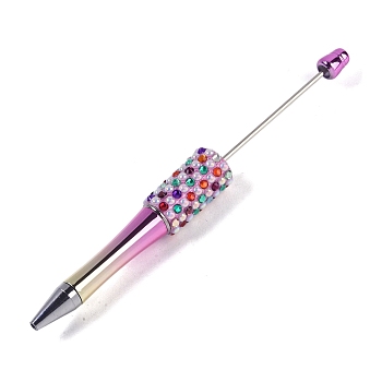 Beadable Pen, Plastic Ball-Point Pen, with Iron Rod & Rhinestone & ABS Imitation Pearl, for DIY Personalized Pen with Jewelry Beads, Medium Orchid, 145~150x14.5mm