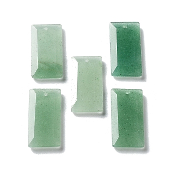 Natural Green Aventurine Pendants, Faceted Rectangle Charms, 25x13x4~4.5mm, Hole: 1mm