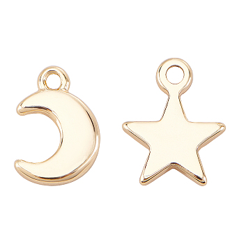 BENECREAT 32Pcs 2 Style Long-Lasting Plated Brass Charms, with Loops, Moon & Star, Nickel Free, Real 18K Gold Plated, 7.5x5x1mm, Hole: 1mm