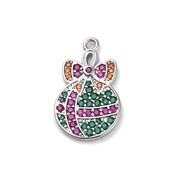 Christmas Series Brass Micro Pave Cubic Zirconia Pendants, Lead Free & Cadmium Free Charms, Bowknot, 19.5x12x2mm, Hole: 1.2mm