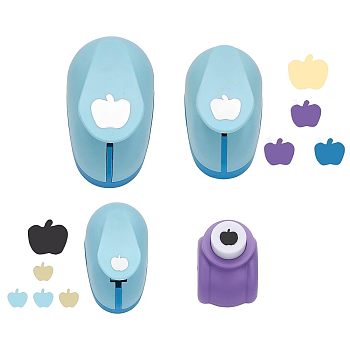 4Pcs 4 Styles Mini Plastic Craft Punch Sets for Scrapbooking & Paper Crafts, Paper Shapers, Apple, Mixed Color, 26~44x33.5~72.5x33.5~57mm, Apple: 9~24x10~22mm, 1pc/style