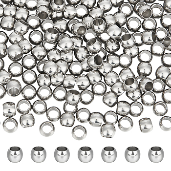 200Pcs 201 Stainless Steel Beads, Round, Stainless Steel Color, 6.3x5mm, Hole: 4mm