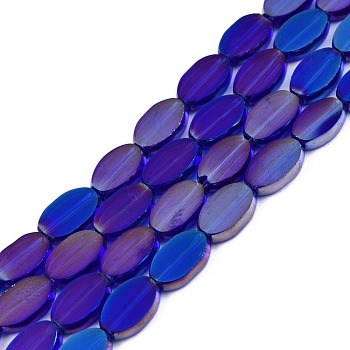 Painted Transparent Glass Beads Strands, Oval, Mauve, 10x6x3mm, Hole: 1mm, about 54~60Pcs/strand, 20.47~23.62''(52~60cm)