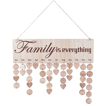 Wooden Family Birthday Reminder Calendar Hanging Board for Important Dates, Gifts for Mother/Grandma/Dad/Fathers Day, Warm White, 396x120x5mm