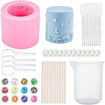 DIY Christmas Pattern Candle Molds, Resin Casting Molds, with Plastic Transfer Pipettes & Measuring Cup & Spoons, Latex Finger Cots, Nail Art Sequins, Mixed Color, 77x68mm, Inner Diameter: 55mm, 1pc