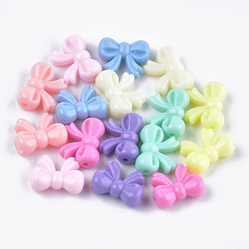 Opaque Acrylic Beads, Bowknot, Mixed Color, 15x20x8mm, Hole: 2mm, about 470~600pcs/500g