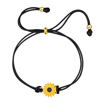 Daisy Flower Alloy Enamel Link Slider Bracelets, Adjustable Bracelet, Yellow, Daisy Link: 31mm