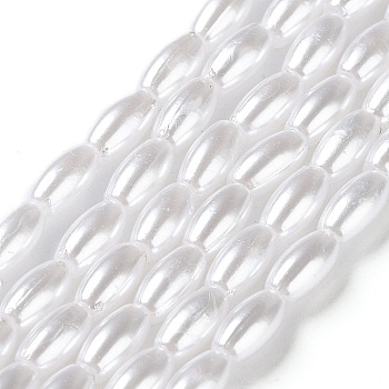 Acrylic Beads, Imitation Pearl Style, Rice, White, about 4mm wide, 8mm long, hole: 1mm