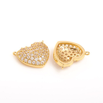 Brass Micro Pave Cubic Zirconia Pendants, Heart, Clear, Golden, 13.5x16x4mm, Hole: 0.8mm
