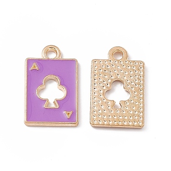 Alloy Pendant, with Enamel, Rectangle with Ace of Spades Charm, Golden, Medium Orchid, 18x11x1mm, Hole: 1.8mm