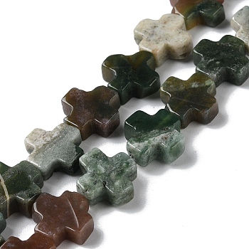 Natural Indian Agate Beads Strands, Cross, 13~13.5x12.5~13.5x4~5mm, Hole: 1mm, about 18pcs/strand, 9.21''(23.4cm)