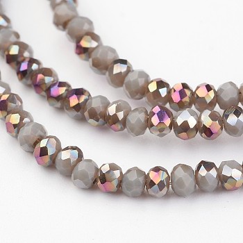 Electroplate Glass Beads Strands,  Half Plated, Faceted Rondelle, Light Grey, 3x2mm, Hole: 1mm, about 202pcs/strand, 17 inch
