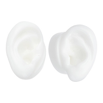 2Pcs 2 Style Soft Silicone Ear Displays Mould, Earrings Ear Stud Display Teaching Tools for Piercing Suture Acupuncture Practice, White, 5.45~5.6x3.8~3.85x2.9~3.1cm, 1pc/style