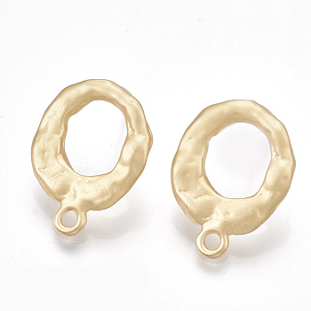 Alloy Stud Earring Findings, with Steel Pins, with Loop, Ring, Matte Gold Color, 22x16~16.5mm, Hole: 2mm, Pin: 0.7mm