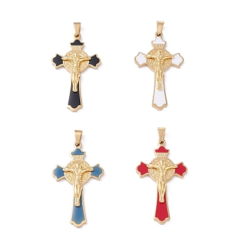 Easter Theme Vacuum Plating 304 Stainless Steel Enamel Pendants, Crucifix Cross, Mixed Color, 45x25.5x4.5mm, Hole: 4x7.5mm