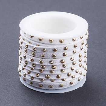 Faux Suede Cord, with Golden Tone Alloy Rivet, For Punk Rock Jewelry Making, White, 5x2.5mm, about 5.46 yards(5m)/roll