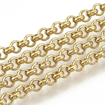 304 Stainless Steel Rolo Chains, Belcher Chain, with Spool, Unwelded, Golden, 3~3.2x1.1mm, about 32.8 Feet(10m)/roll