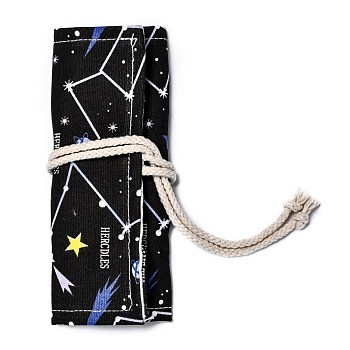 Handmade Canvas Pencil Roll Wrap 12 Holes, Multiuse Roll Up Pencil Case, Pen Curtain, for Coloring Pencil Holder Organizer, Star Pattern, 20.2x22.2x0.4cm
