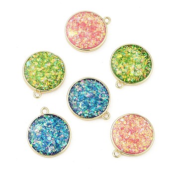 Rack Plating Brass Pendants with Synthetic Opal, Round Charms, Mixed Color, 18x15x3mm, Hole: 1.4mm