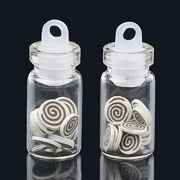 Handmade Polymer Clay Nail Art Decoration Accessories, with Glass Wishing Bottle and CCB Plastic Bottle Stopper, Camel, 4~6mm, bottle: 27.5x11mm, hole: 3mm