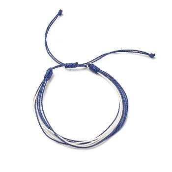 Waxed Polyester Multi-strand Bracelet, Adjustable String Bracelet for Women, Medium Blue, Inner Diameter: 2-1/8~4-1/8 inch(5.3~10.5cm)