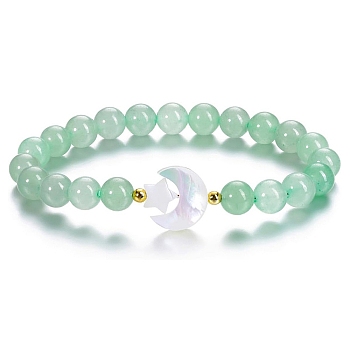 Natural Green Aventurine Stretch Bracelet, Moon & Star, Inner Diameter: 2-3/8 inch(6cm)