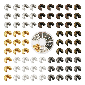 480Pcs 6 Colros Iron Crimp Beads Covers, Mixed Color, 3mm, Hole: 1.2~1.5mm, 80pcs/color