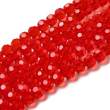 Transparent Glass Beads, Faceted(32 Facets), Round, Red, 8mm, Hole: 1mm, about 72pcs/strand, 20.67 inch(52.5cm)