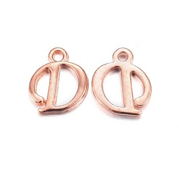 Rose Gold Plated Alloy Letter Pendants, Rack Plating, Cadmium Free & Lead Free, Letter.D, 13x11x2mm, Hole: 1.5mm